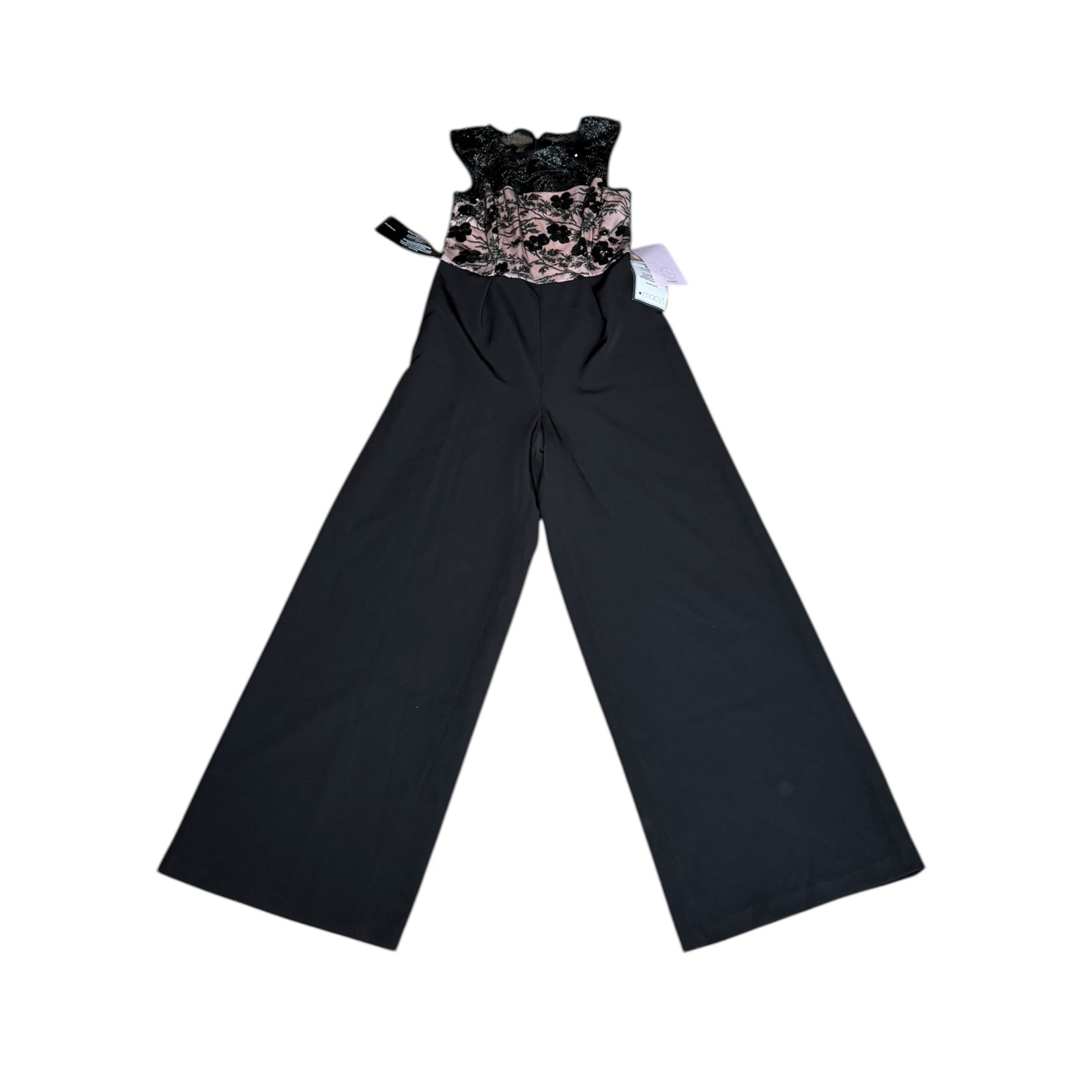 Js Collections Jumpsuit Black Blush Sequin Lace Wide Leg Women's Size 8 New — image 3 of 8